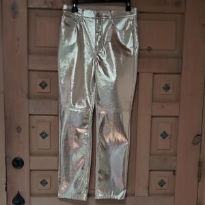 GAP Women's Straight Leg Jeans in Metallic silver